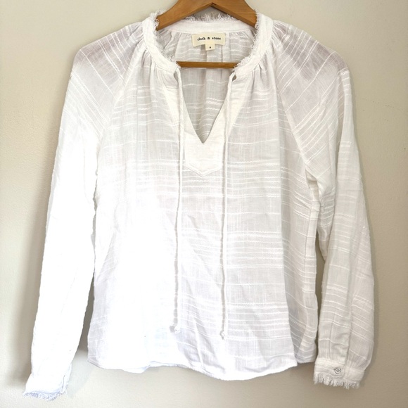 Anthropologie NWOT Cloth & Stone Linen Blend White Peasant Blouse - Picture 6 of 10